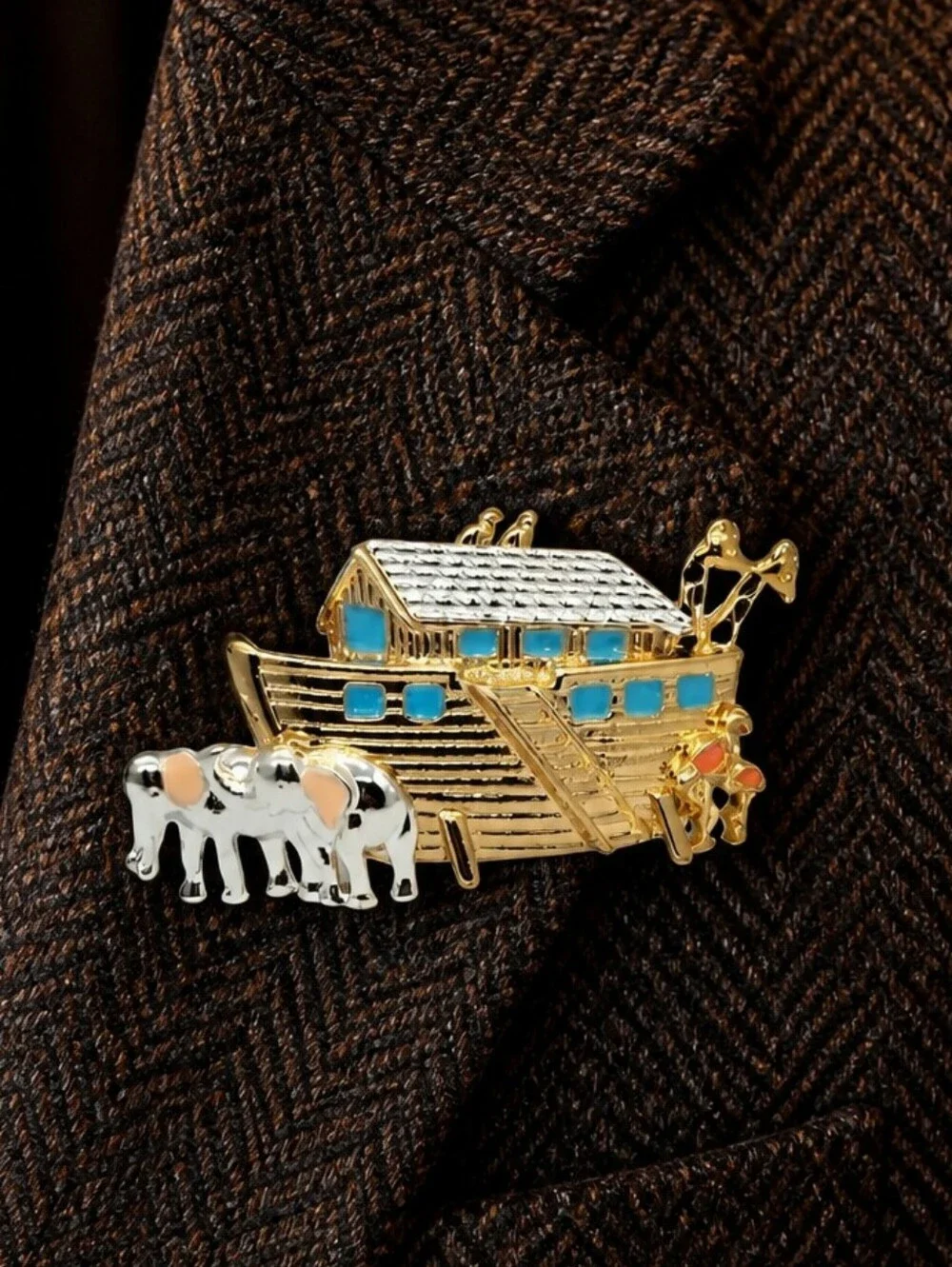 Noah's Ark Brooch Two Tone Animal Pin Christian Biblical Promise Faith Jewelry